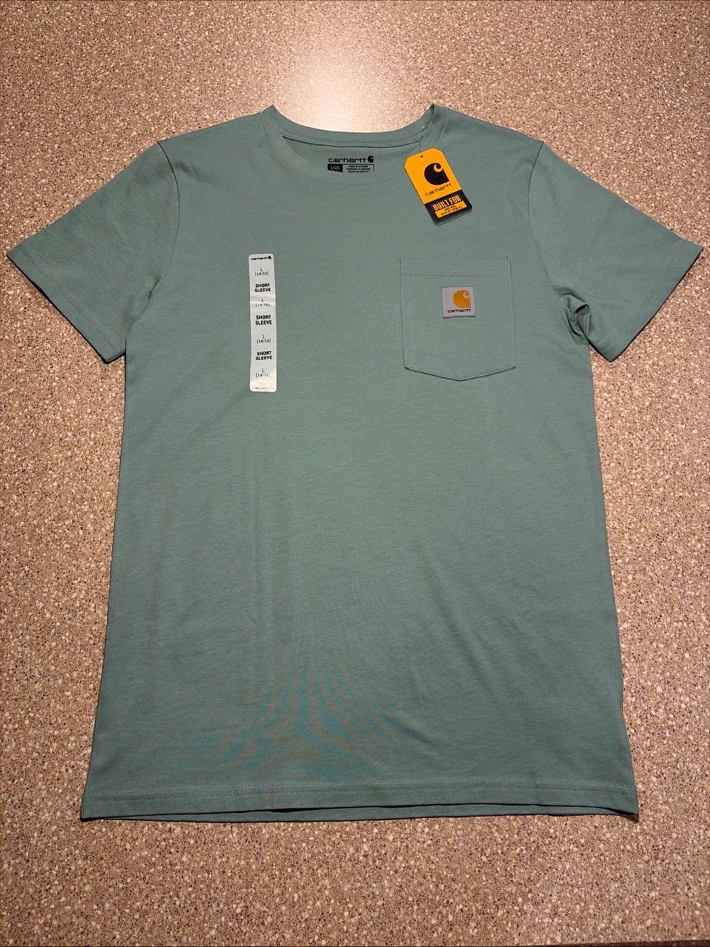 NWT Carhartt Pocket Short Sleeve T-Shirt Outdoor Vehicle Green Boy’s Large 14/16